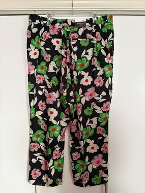 Who What Wear Black Crop Trouser with Pink & Green Floral Print